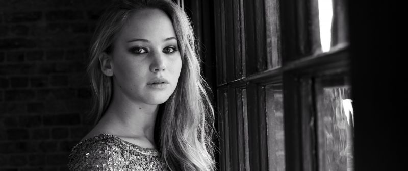 Jennifer Lawrence, 5K, Monochrome, American actress, Black and White