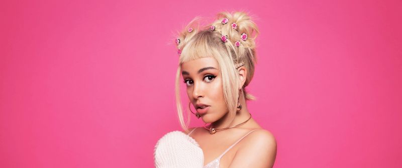 Doja Cat, American rapper, Pink background, 5K