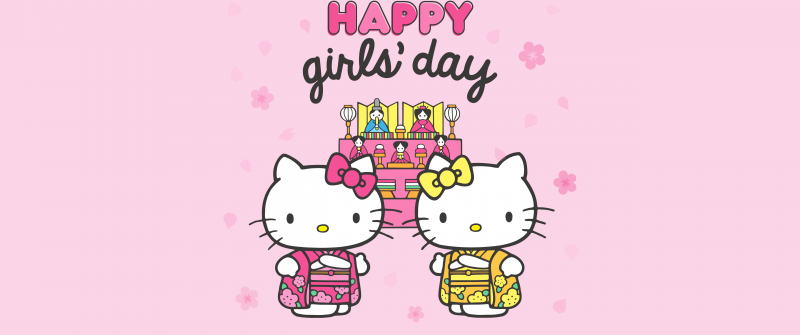 Happy girls day, Hello Kitty background, Pink background, 5K, Sanrio