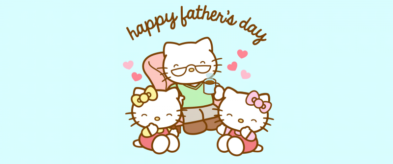 Happy Fathers Day, Cute hello kitties, Cyan background, Hello Kitty background, Sanrio