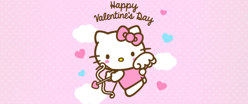Happy Valentine's Day, Hello Kitty, Pink background, Sanrio, February