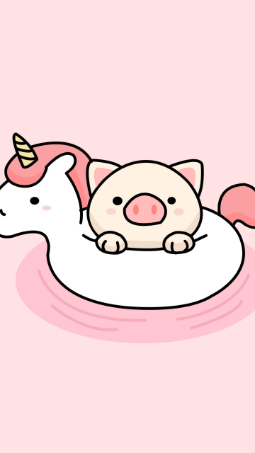 Kawaii unicorn, Cute unicorn, Kawaii pig, Pink background, Cartoon