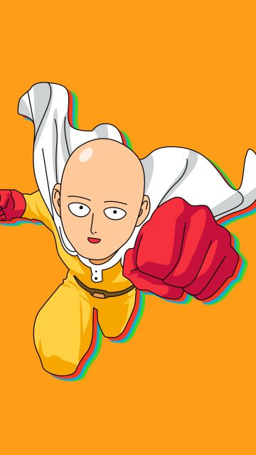 Saitama, Yellow background, Cartoon, One Punch Man, 5K
