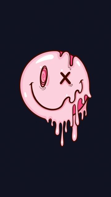Drippy smiley, Cute smiley, Melting smiley, Dark background, Simple