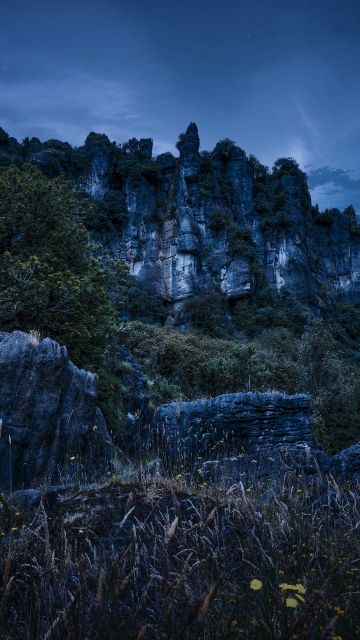 Cliff, Night, Rocks, Piopio, New Zealand