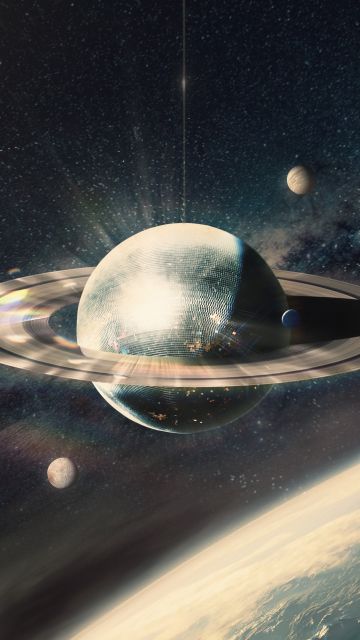 Saturn, Solar system, Moon, Surreal, 5K, Planets