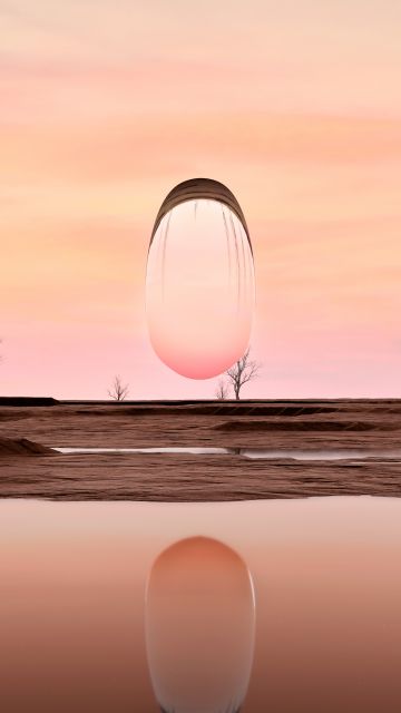 Surreal, Sunset, Reflection, 3D, Glass, 5K, Dusk