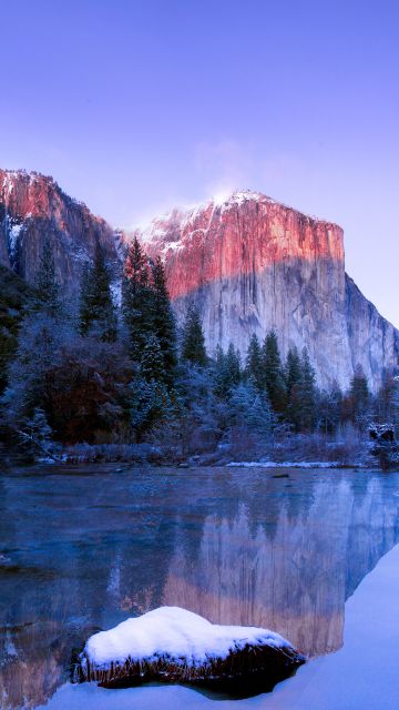 Yosemite Lake, Yosemite Valley, Landscape, Reflection, Yosemite National Park, Winter, Scenic, California, USA, 5K