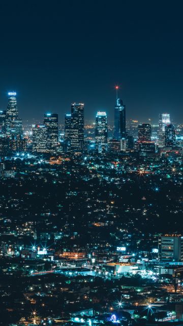 Los Angeles City, Night City, City lights, Illuminated, Cityscape, 5K, 8K