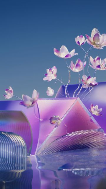 Floral designs, Surreal, Blue background, Microsoft Edge, Aesthetic