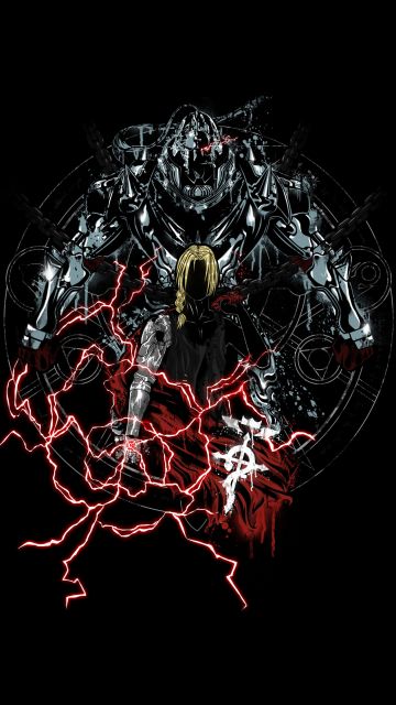 Fullmetal Alchemist, Edward Elric, Alphonse Elric, Black background, Artwork, 5K, AMOLED