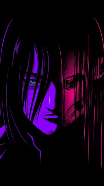 Eren Yeager, Neon art, Aesthetic anime, Attack on Titan, 5K, Shingeki no Kyojin, Black background, AOT
