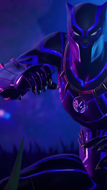Black Panther, Fortnite, Marvel Superheroes, Neon background
