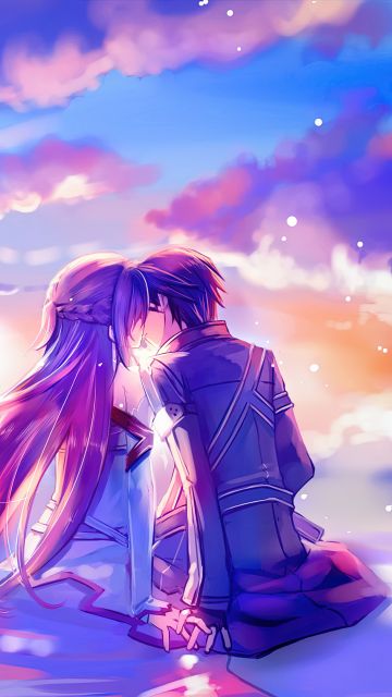 Sword Art Online, Kirito (Kirigaya Kazuto), Asuna, Anime couple, Love couple, Romantic kiss, Aesthetic anime