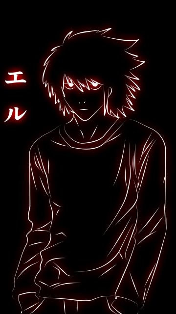 Light Yagami, AMOLED, Black background, Glowing, Death Note, 5K, Minimalist, Simple