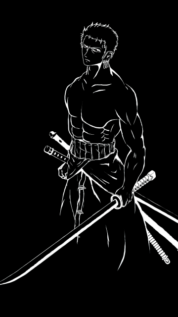 Roronoa Zoro, AMOLED, One Piece, Pirate Hunter, Black background, Minimalist, 5K, Simple
