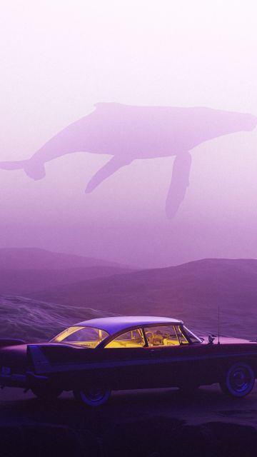 Surreal, Classic cars, Retro style, Purple background, Purple aesthetic, Pastel purple