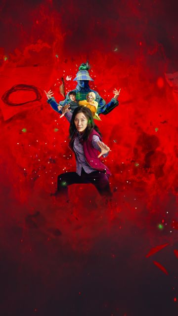 Everything Everywhere All at Once, 5K, Adventure movies, Red background, Michelle Yeoh as Evelyn Wang