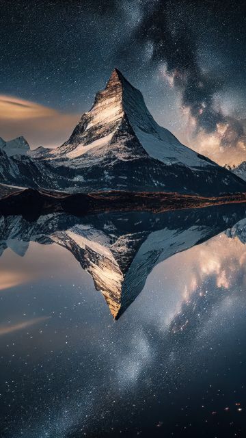Matterhorn, 8K, Mountain Peak, Alps mountains, Switzerland, Milky Way, Swiss Alps, 5K, Reflection