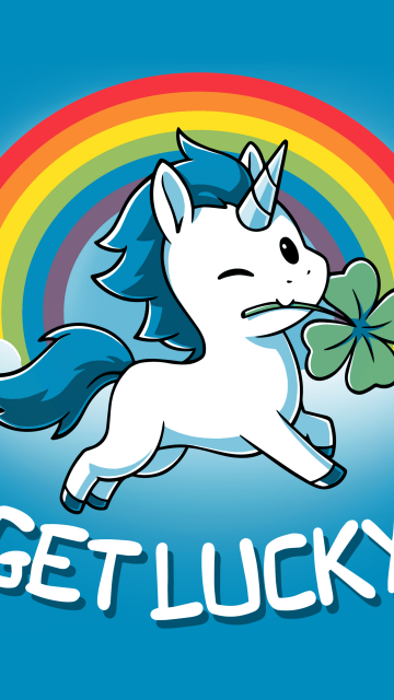 Get lucky, Unicorn, Rainbow, Blue background, 5K, 8K
