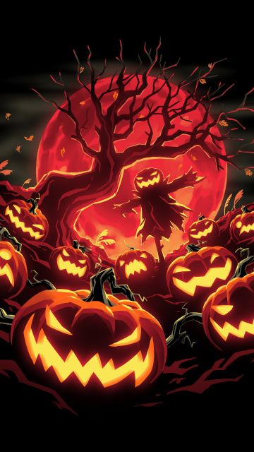Halloween pumpkins, Haunted, Scarecrow, 5K, Black background, 8K, Jack-o'-lantern