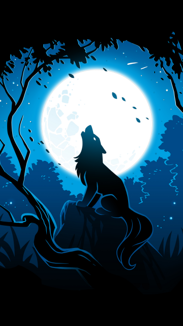 Howling wolf, Moon, Forest, Silhouette, Black background, 5K, 8K
