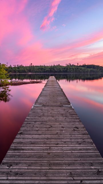 Twilight, Dusk, Evening, Wooden pier, Jetty, Sunset, Lake, Sweden, Reflection, 5K, Aesthetic