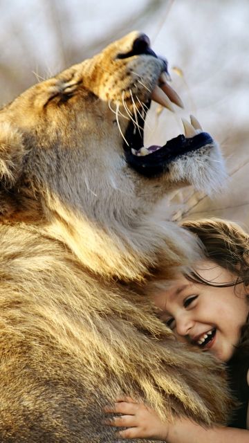 Lion, Cute Girl, Cute child, Laughing, Roaring, Wild, Adorable