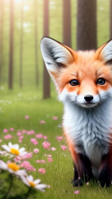 Cute fox, AI art, Surreal, Forest