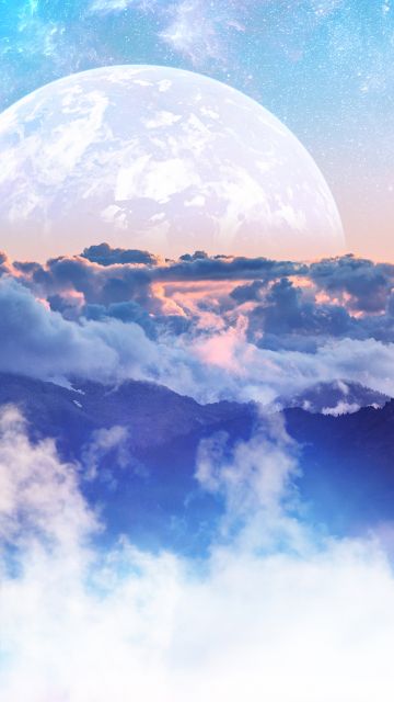 Above clouds, Moon, Planet, Mountains, Clouds, Sunny day