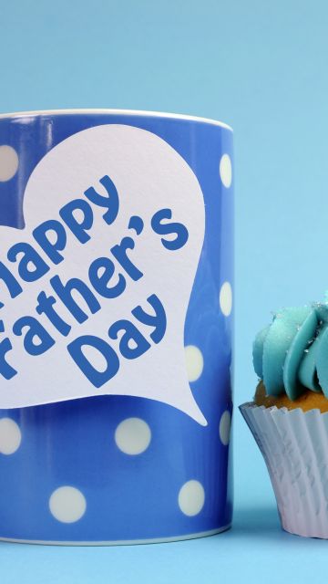 Happy Fathers Day, Mug, Cupcake, Blue background