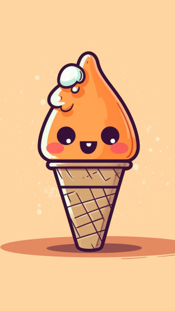 Kawaii ice cream, Cute face, Kawaii cartoon, 5K, Pastel orange, AI art