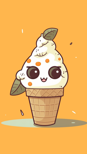 Kawaii ice cream, Desert, Cute face, Kawaii cartoon, 5K, Yellow background