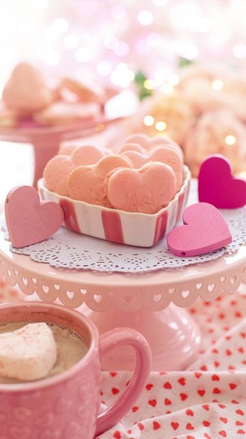 Love hearts, Pink hearts, Cookies, Bokeh