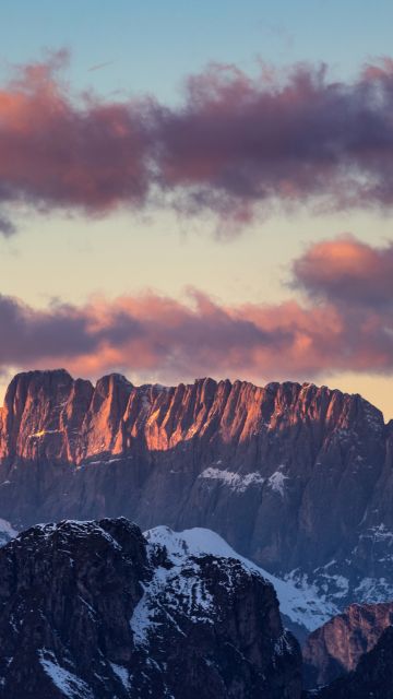 Dolomite mountains, Sunset, Mountain range, Dolomites, 5K