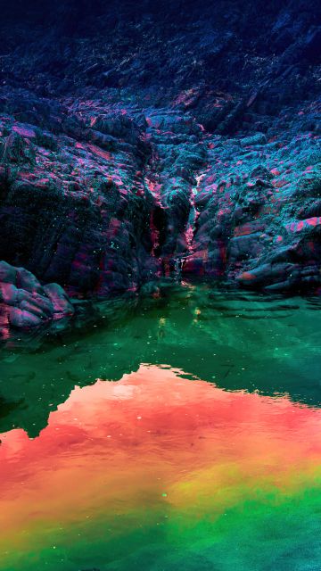 Cliff, Body of Water, Infrared Photography, Neon, Landscape