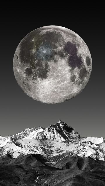 Moon, 5K, Mountains, Monochrome, 8K, Black and White