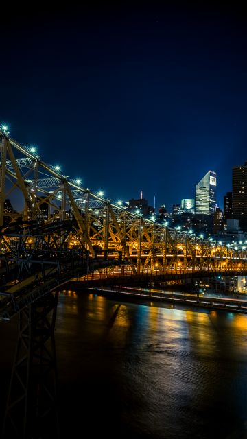 Queensboro Bridge, New York City, Cantilever bridge, City lights, Night City, USA, United States, Manhattan, Queens