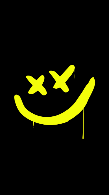 Drippy smiley, Yellow smiley, Black background, 5K, 8K, Simple