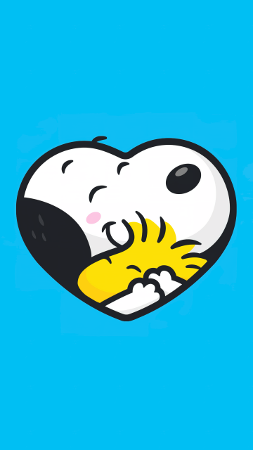 Snoopy, Woodstock, Love heart, Blue background, 5K, 8K, Simple