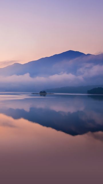 Mountain, Sunrise, Foggy, Lake, Reflection, Dawn, Stock