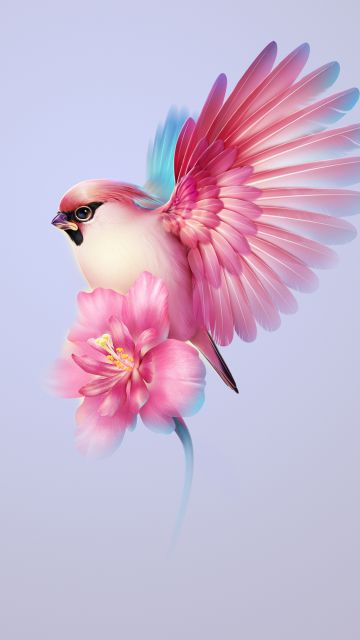 Bohemian waxwing, Aesthetic, Pink flower, Girly, Huawei Mate X3, Stock