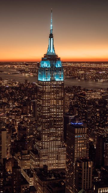 New York City, Empire State Building, Cityscape, City lights, Sunset, 5K