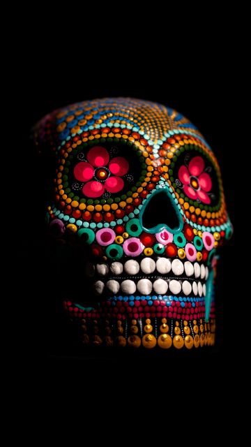 Skull, Multicolor, Black background, 5K, 8K