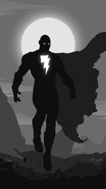 Black Adam, Silhouette, DC Superheroes, Monochrome, 5K, Black and White