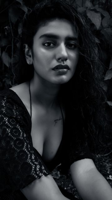 Priya Prakash Varrier, Indian actress, Monochrome, 5K, Black and White
