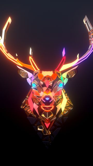 Deer, Neon, Colorful, Glowing, Surreal, Dark aesthetic, Digital Art