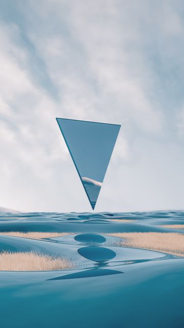 Triangle, Landscape, Glass, Reflection, Surreal, 5K, Illusion, Ethereal, Serene