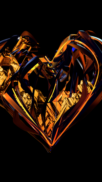 Geometric, Heart, AMOLED, Love heart, Black background