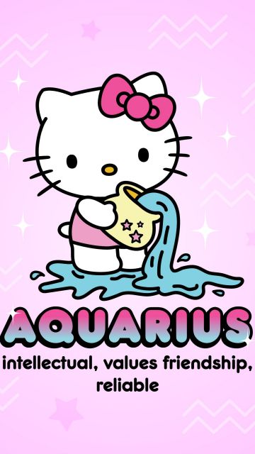 Aquarius, Hello Kitty, Zodiac sign, Lavender background, 5K, Sanrio
